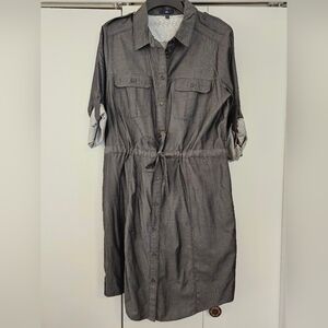 GAP Black/Gray Button-Up Shirt Dress